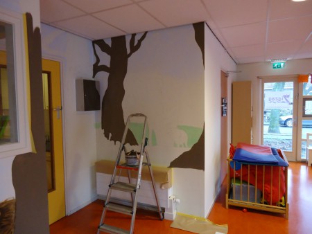 Olifant, opzetten, eerste laag, muurschildering, muurdecoratie, decoratie