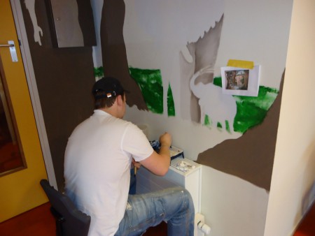 Olifant, opzetten, eerste laag, muurschildering, muurdecoratie, decoratie