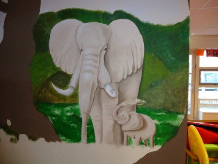 Olifant, tussenresultaat, muurdecoratie, muurschildering, decoratie