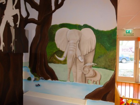 Olifant, eindresultaat, muurschildering, muurdecoratie, decoratie