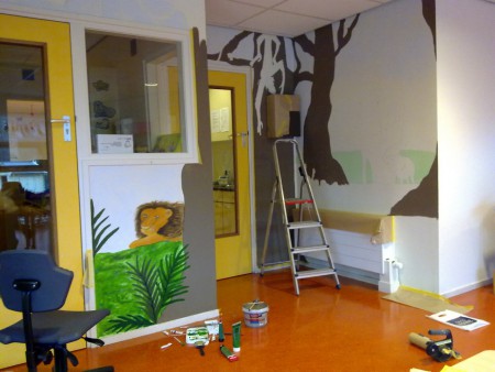 Olifant, opzetten, eerste laag, muurschildering, muurdecoratie, decoratie