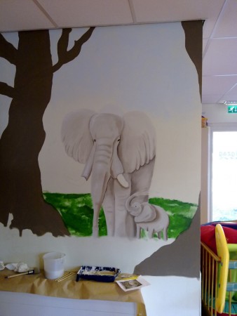Olifant, tussenresultaat, muurdecoratie, muurschildering, decoratie