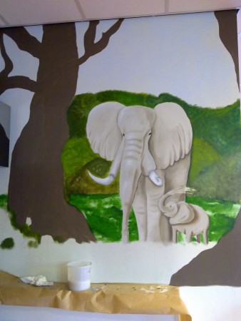 Olifant, tussenresultaat, muurdecoratie, muurschildering, decoratie